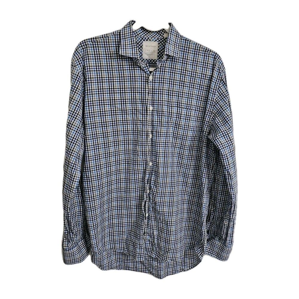 Billy Reid Shirt Mens Large Blue Plaid Check Button Down Longsleeve Standard Cut